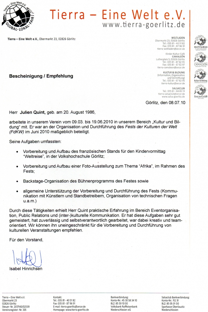 lettre de recommendation n u00b01  en allemand  - cv